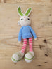 Adorable Long stripy legged,  Big eared, Huge boots, hand crochet Bunny. Best sellers