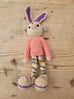 Adorable Long stripy legged,  Big eared, Huge boots, hand crochet Bunny. Best sellers